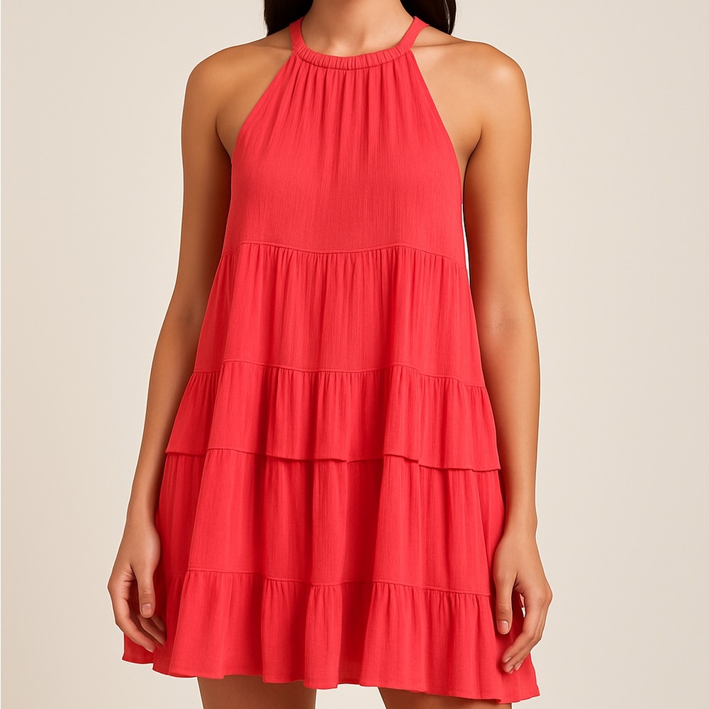 143 Story Coral Tiered Babydoll Mini Dress – Size M